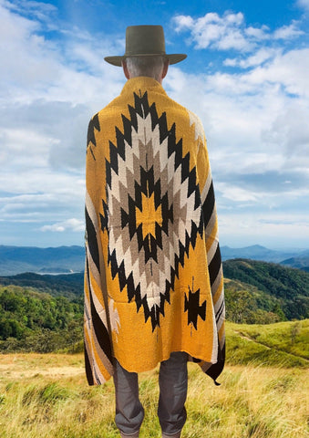 Mexican Blanket ~ Aztec Diamond Design (Gold) - SHIPS FREE!