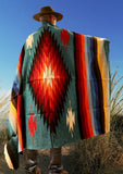 Mexican Blanket ~ Aztec Diamond Design (Teal) - SHIPS FREE!