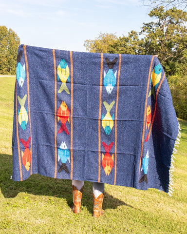 Mexican Blanket ~ Manta de Pescado (Navy) - SHIPS FREE!